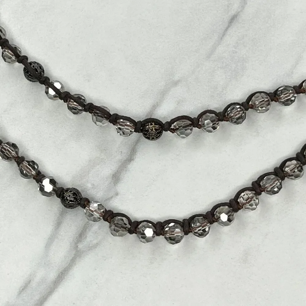 Chico's Double Strand Brown Cord Beaded Gold Tone Necklace
